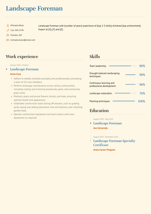 Landscape Foreman Resume Sample and Template