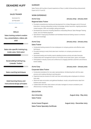 Sales Trainer Resume Sample and Template