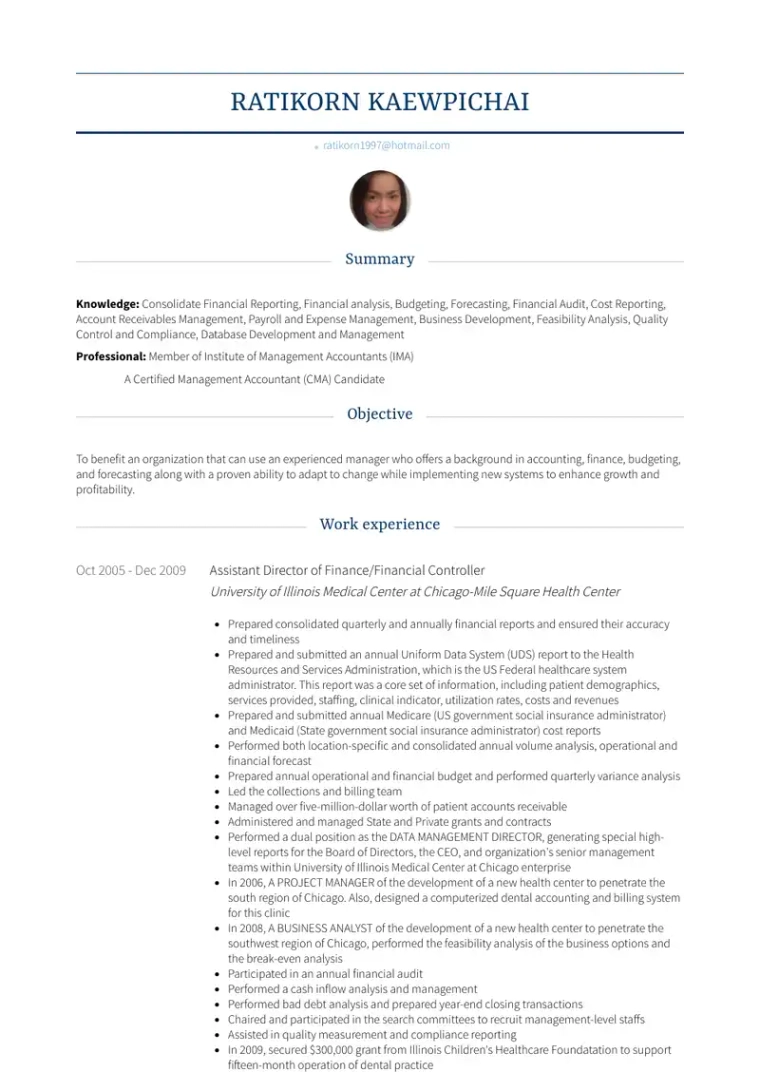assistant director of finance resume example