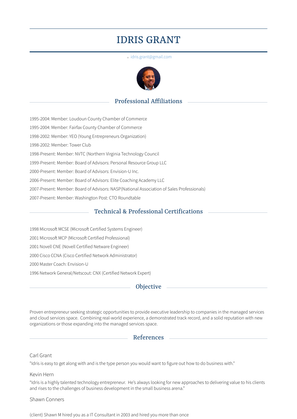 Chairman | Co Founder Resume Sample and Template