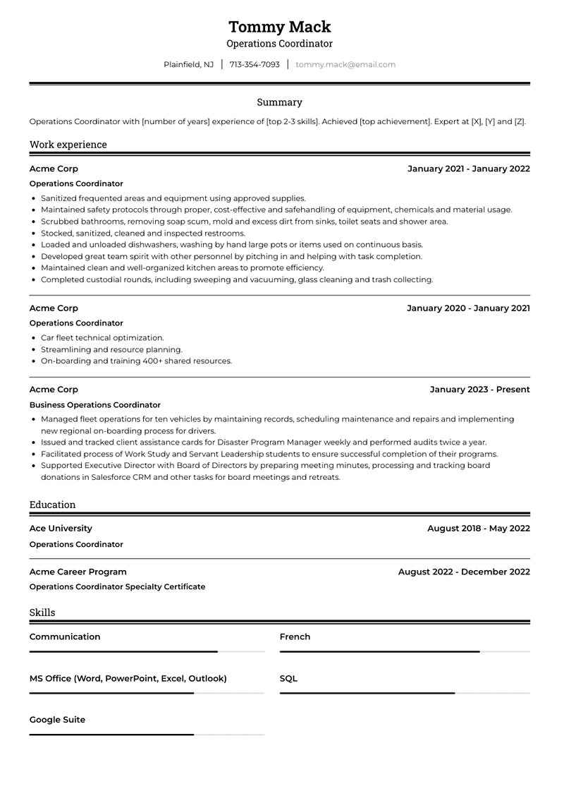 Operations Coordinator Resume Sample and Template