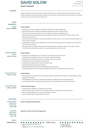 Project Engineer Resume Sample and Template