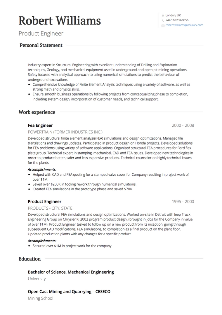 VisualCV yorumu : İngiliz CV örneği ve kurallar