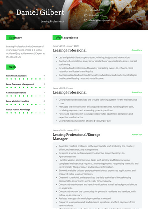 Leasing Professional Resume Sample and Template