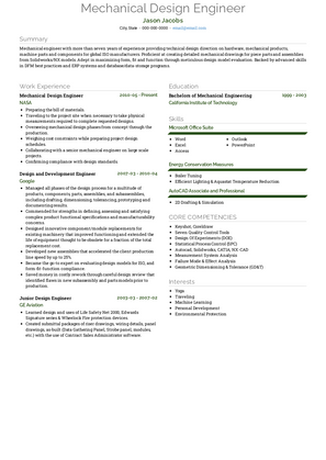 Mechanical Engineer Resume Sample and Template