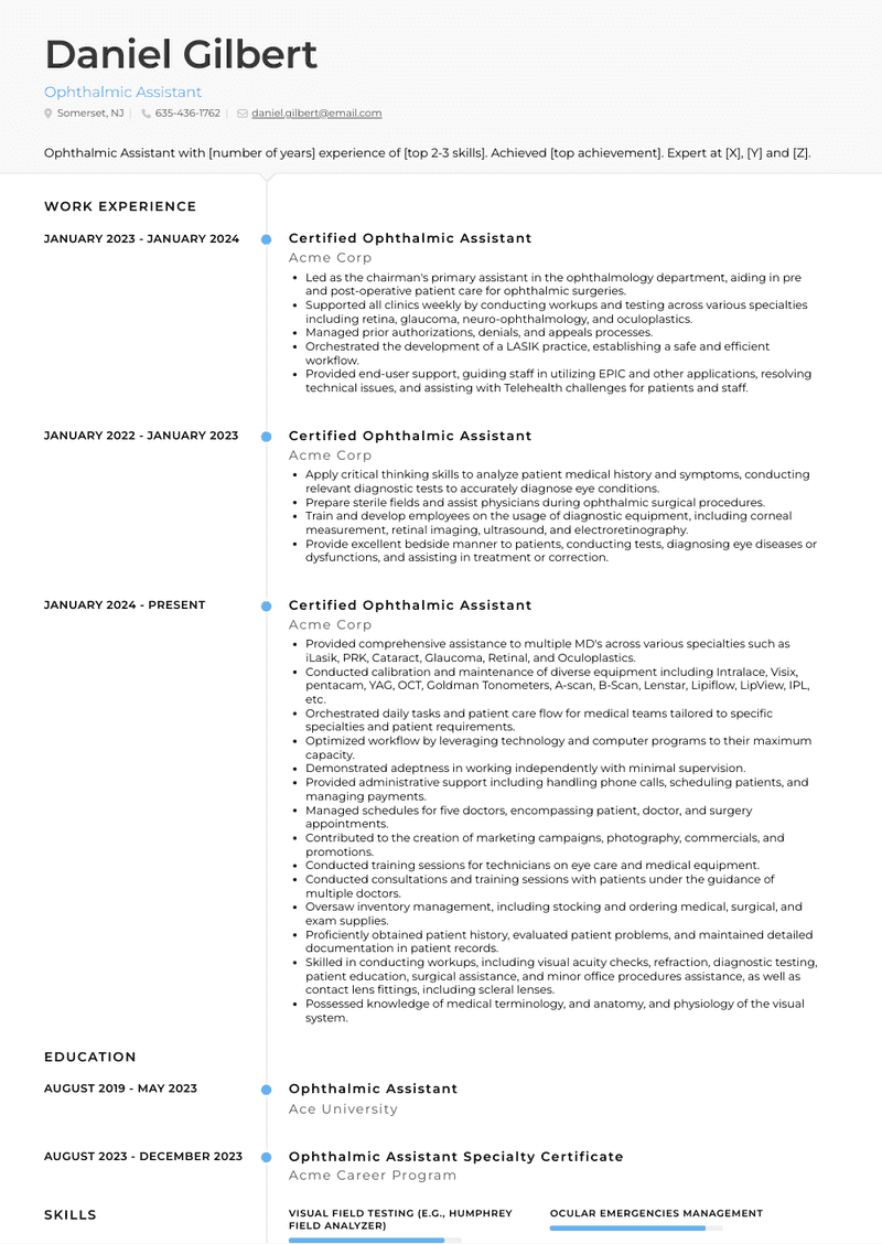 Ophthalmic Assistant Resume Sample and Template
