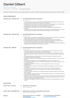 Ophthalmic Assistant Resume Sample and Template