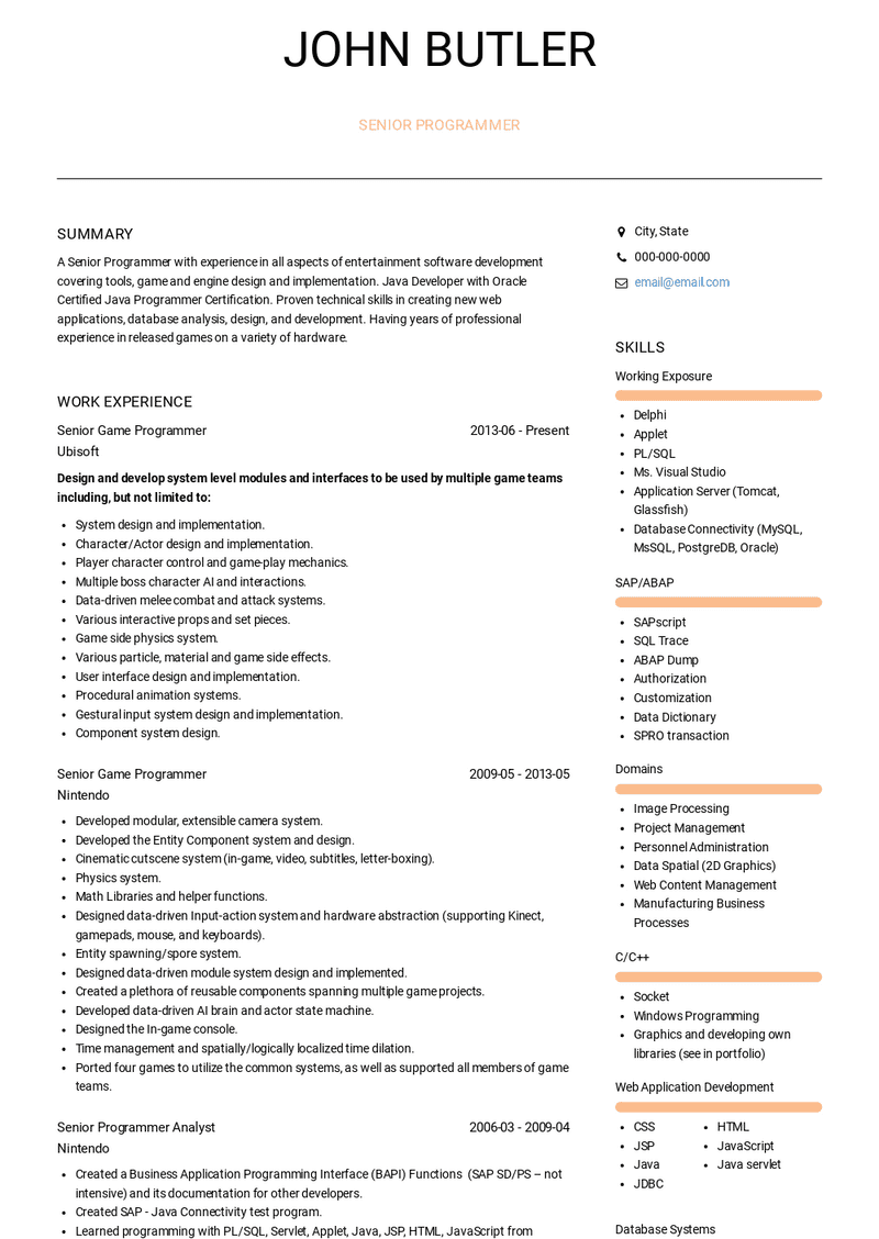 Senior Programmer Resume Sample and Template