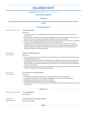 Consulting Engineer Resume Sample and Template