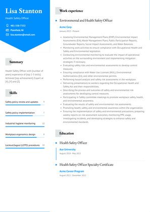 Health Safety Officer Resume Sample and Template
