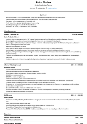 Senior Production Planner Resume Sample and Template