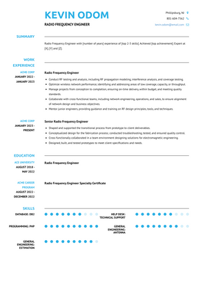 Radio Frequency Engineer Resume Sample and Template