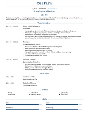 Senior Industrial Designer Resume Sample and Template