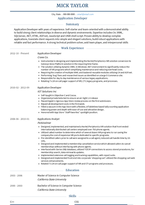 Application Developer Resume Sample and Template