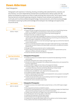 Videographer CV Example and Template