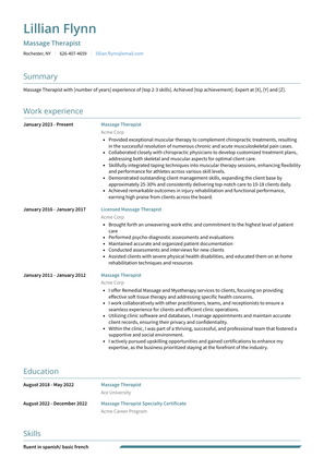 Massage Therapist Resume Sample and Template