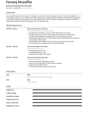 Business Development Manager Resume Sample and Template