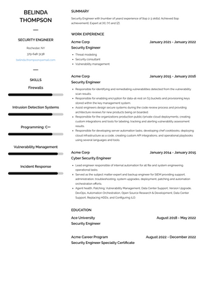 Security Engineer Resume Sample and Template
