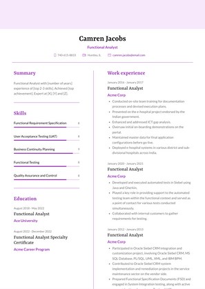 Functional Analyst Resume Sample and Template