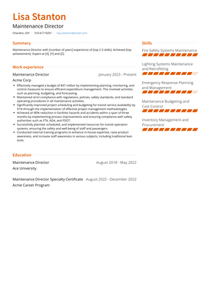 Maintenance Director Resume Sample and Template