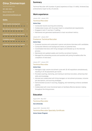 Technical Recruiter Resume Sample and Template