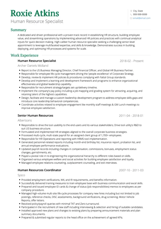 human resources resume skills