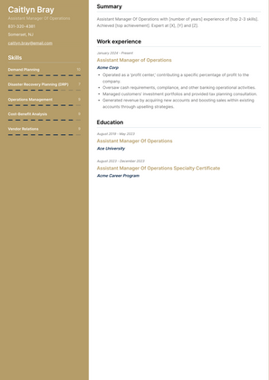 Assistant Manager Of Operations Resume Sample and Template