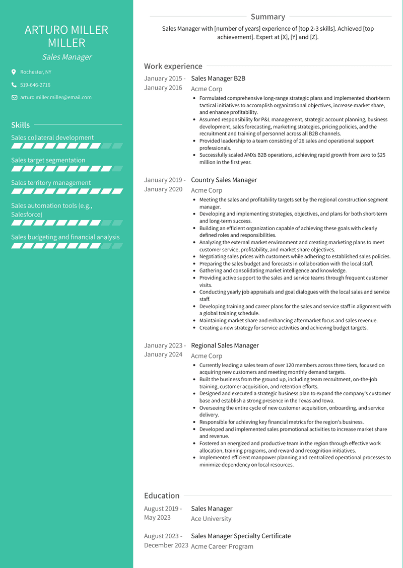 Sales Manager Resume Sample and Template