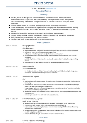 Managing Member Resume Sample and Template