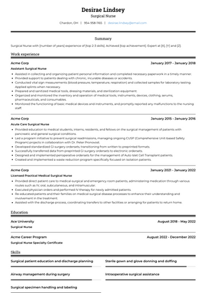 Surgical Nurse Resume Sample and Template