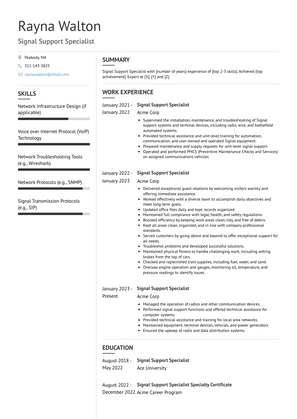 Signal Support Specialist Resume Sample and Template