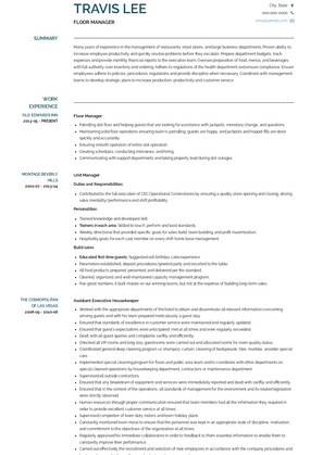 Floor Manager Resume Sample and Template