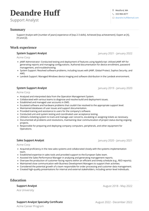 Support Analyst Resume Sample and Template