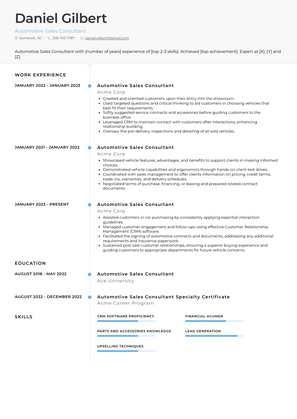 Automotive Sales Consultant Resume Sample and Template