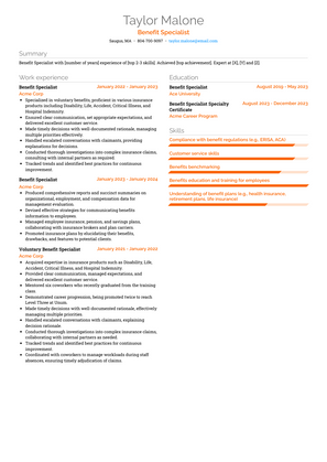 Benefit Specialist Resume Sample and Template