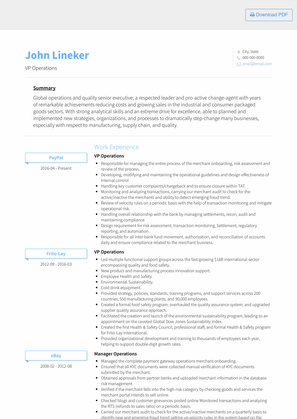 VP Operations Resume Sample and Template