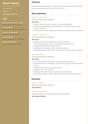 Assistant Restaurant Manager Resume Sample and Template