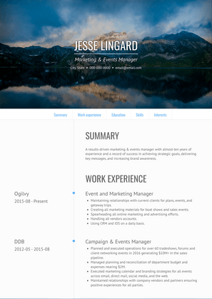 Marketing & Events Manager Resume Sample and Template