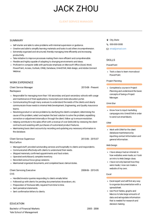 Client Services Manager Resume Sample and Template