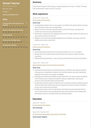Instructional Assistant Resume Sample and Template