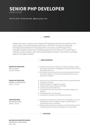 Senior PHP Developer Resume Sample and Template