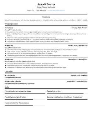Group Fitness Instructor Resume Sample and Template