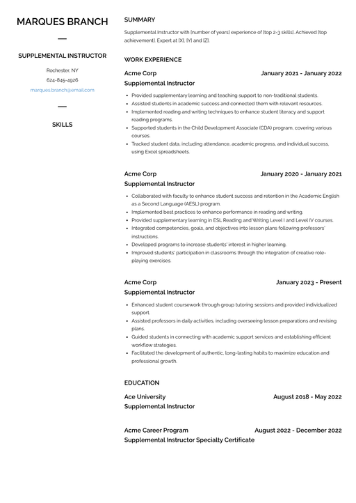 Best Supplemental Instructor Resume Examples That Land Jobs