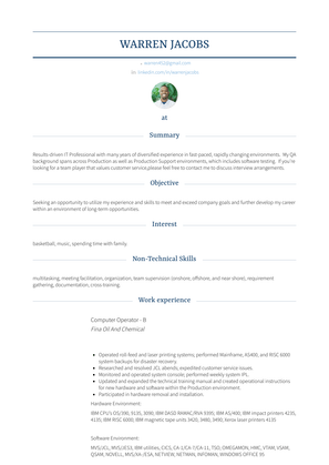 Computer Operator   B Resume Sample and Template