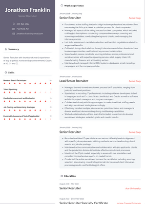 Senior Recruiter Resume Sample and Template
