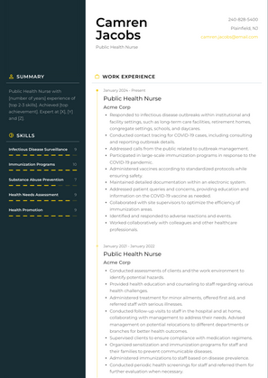 Public Health Nurse Resume Sample and Template