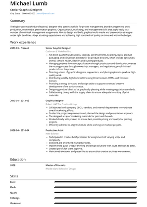 Senior Graphic Designer Resume Sample and Template