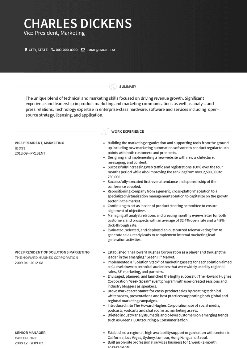 Vice President, Marketing Resume Sample and Template