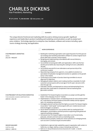 Vice President, Marketing Resume Sample and Template