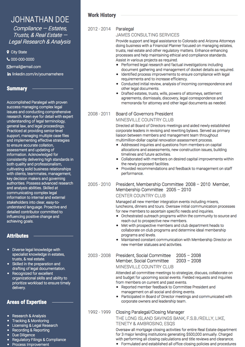 Paralegal CV Example and Template